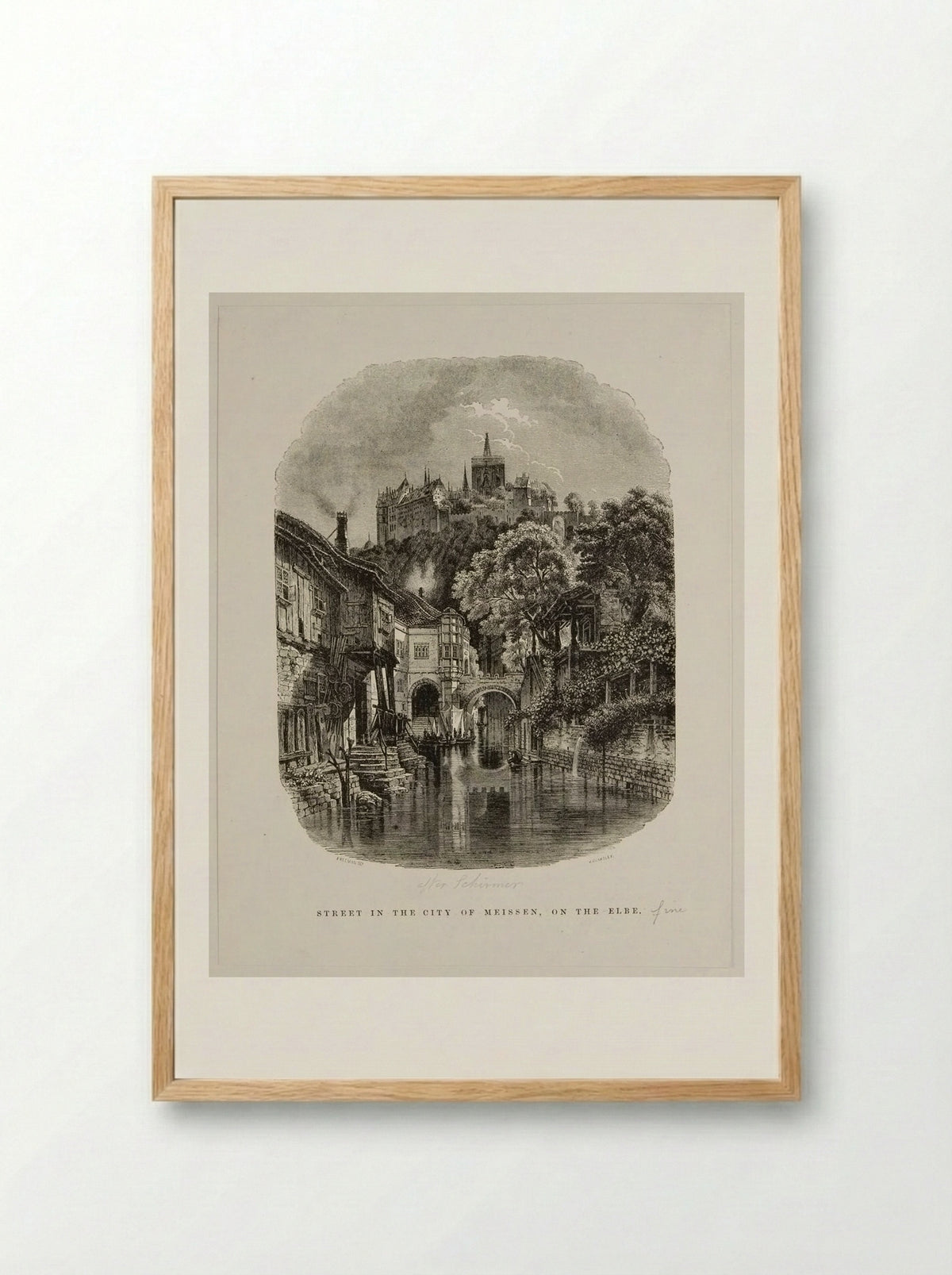 Street in the City of Meissen, on the Elbe - J. Quartley - Framed Print Wood