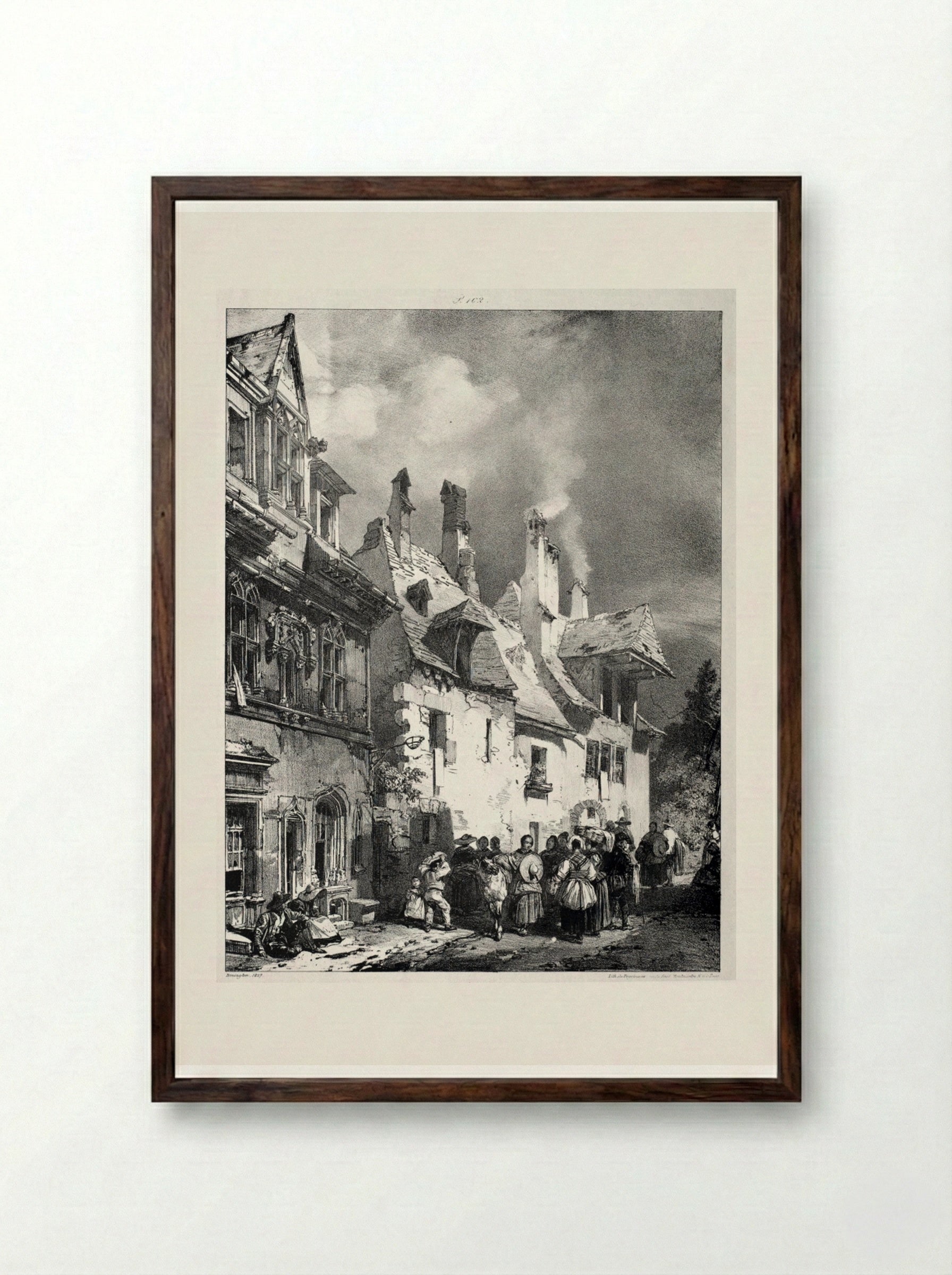 Street in the Outskirts of Besançon, France - Richard Parkes Bonington - Framed Print Dark Wood