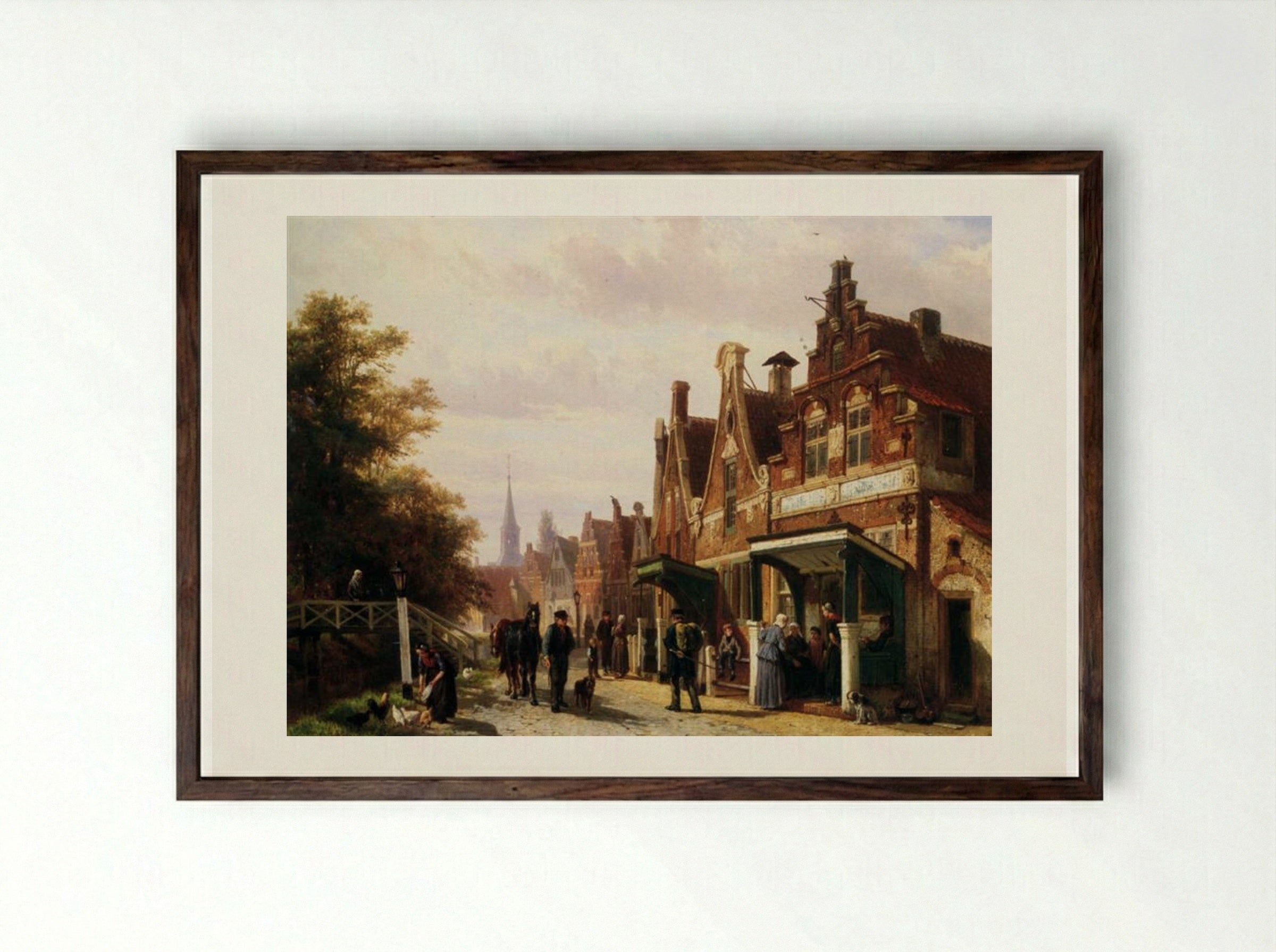 Street scene with figures - Cornelis Springer - Framed Print Dark Wood