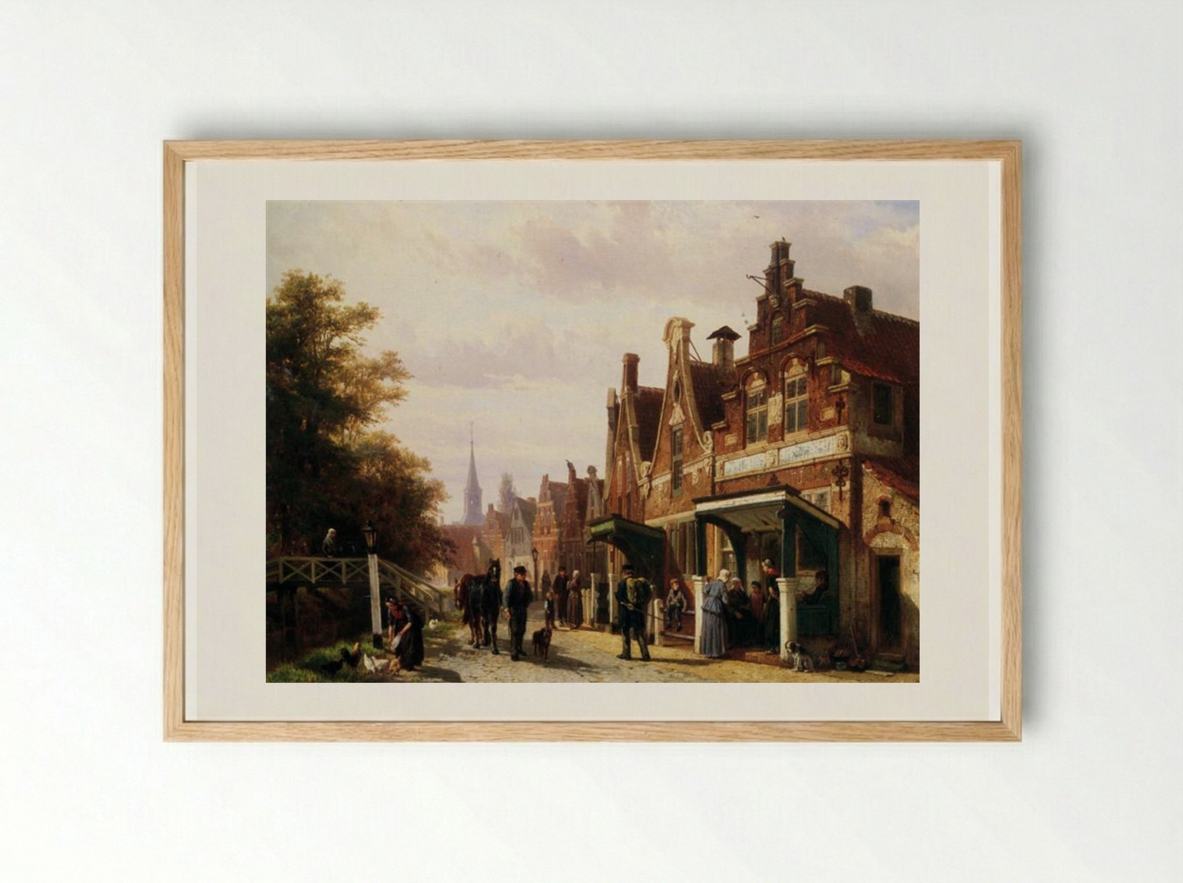 Street scene with figures - Cornelis Springer - Framed Print Wood