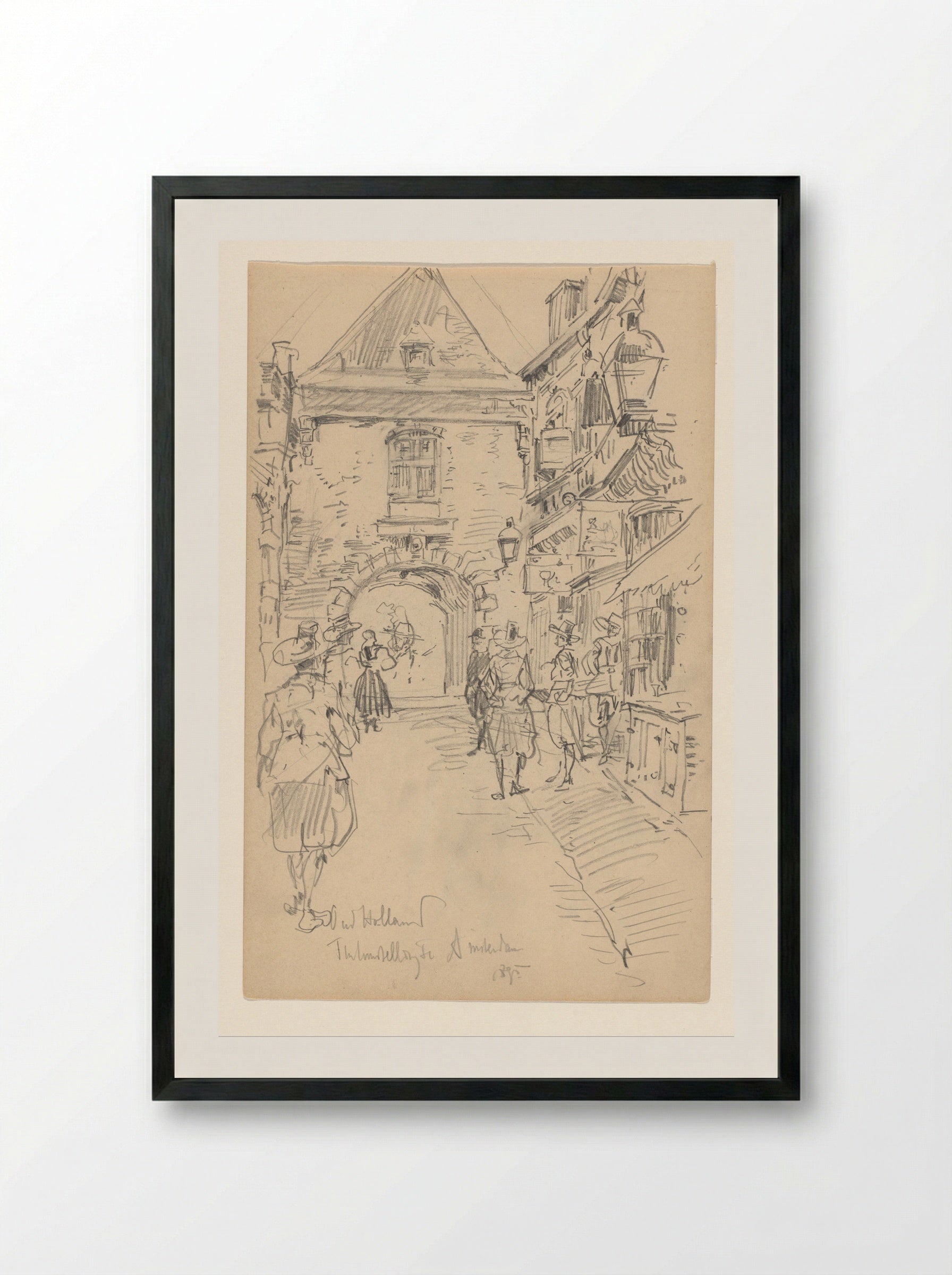 Street with Gate in the Reconstructed Old-Holland City at the 1895 World Exhibition - Jan Hoynck van Papendrecht - Framed Print Black