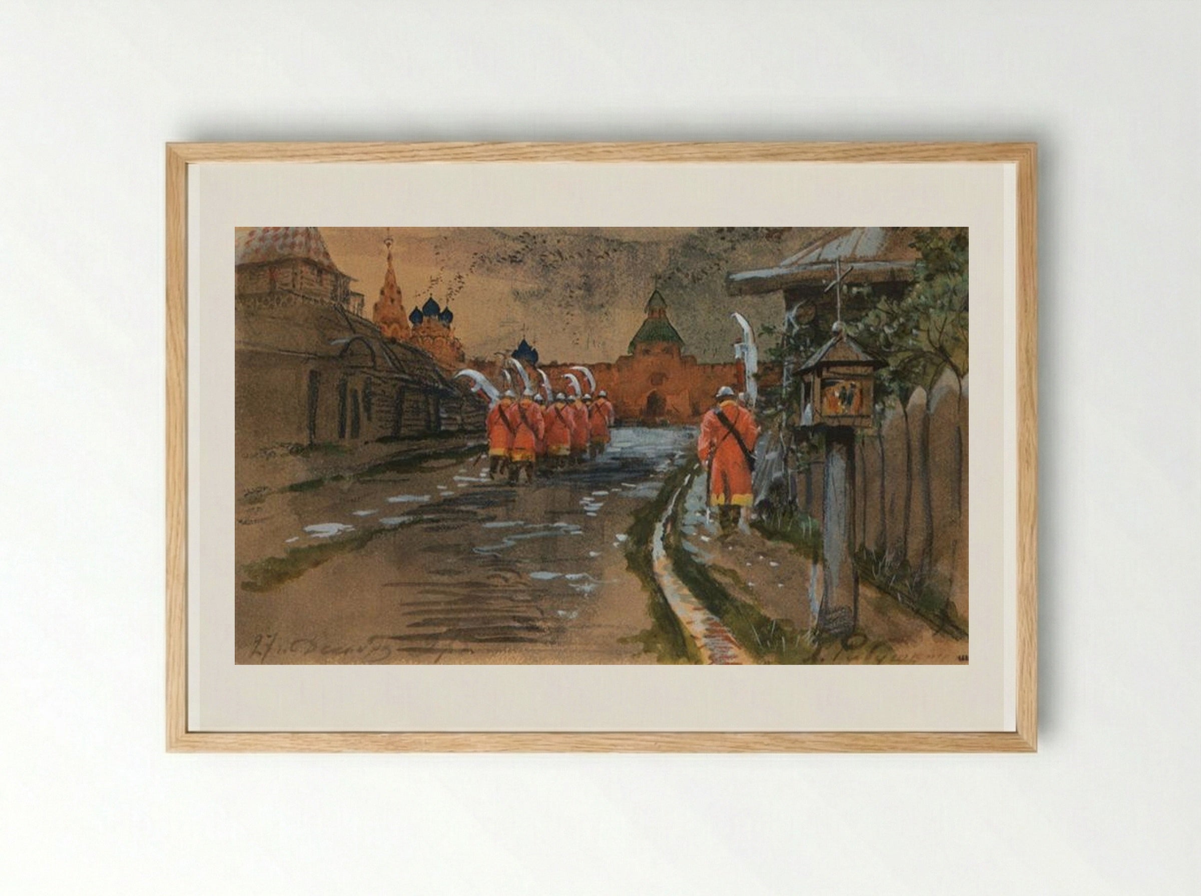 Strelets Patrol at Ilyinskie Gates in Old Moscow - Andrei Ryabushkin - Framed Print Wood