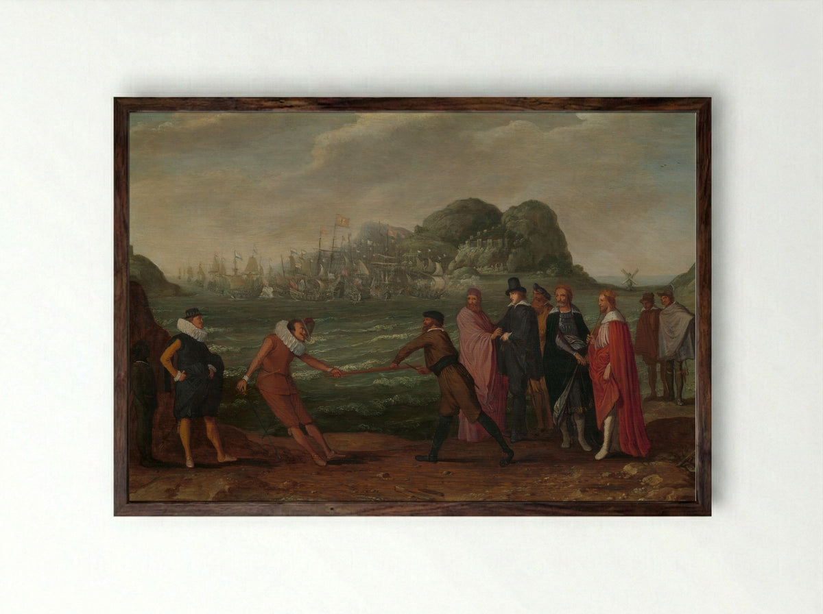 Strijd om de gouden stok (heerschappij van de wereld) - Adam Willaerts - Framed Print Dark Wood