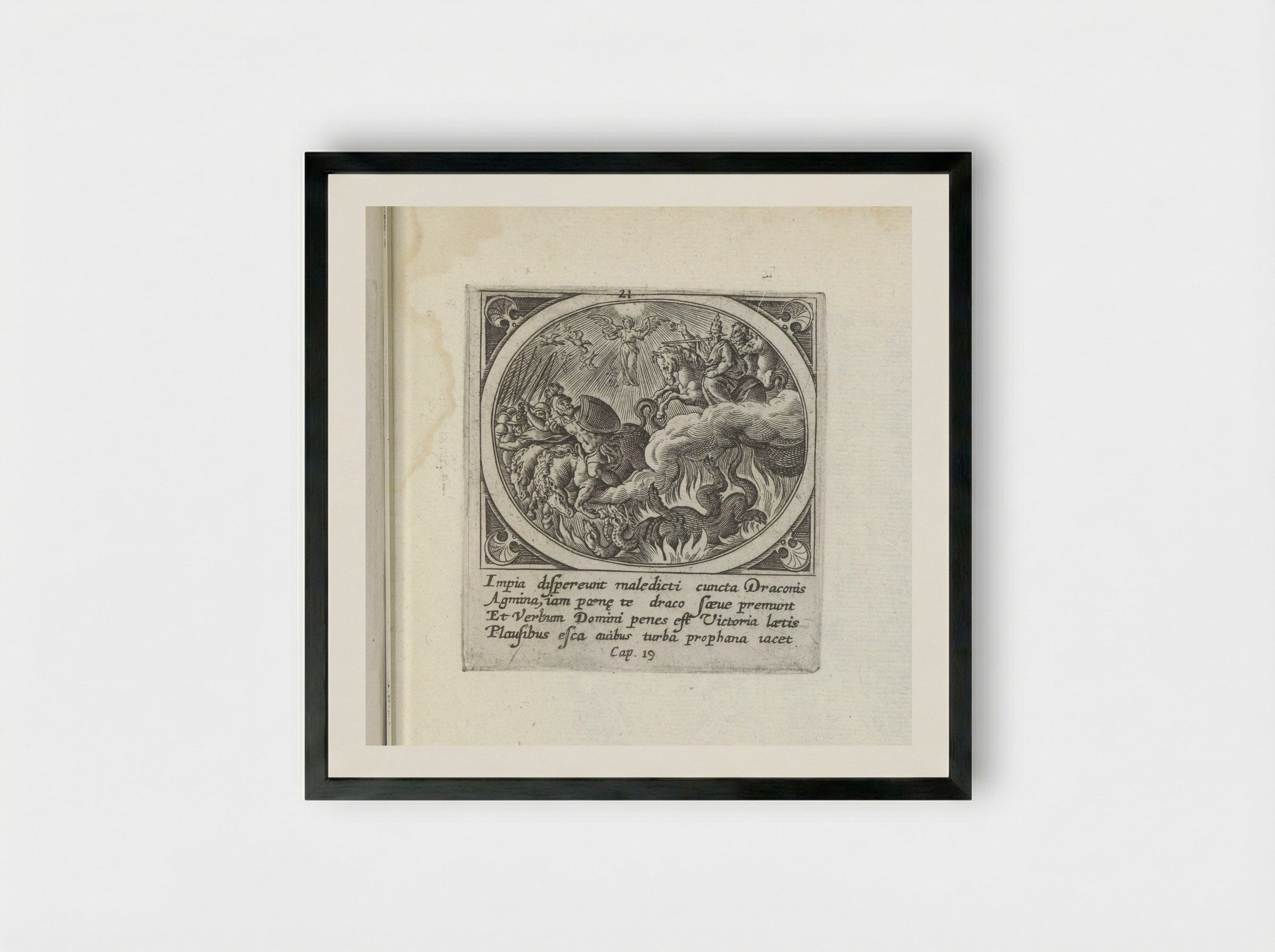 Strijd tussen hemelse en aardse leger - Gerard de Jode - Framed Print Black