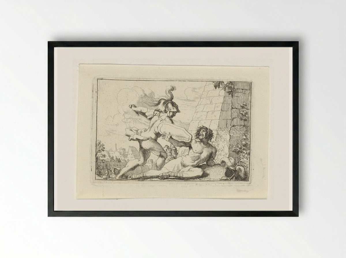 Strijd van Aeneas en Turnus - Gerard de Lairesse - Framed Print Black