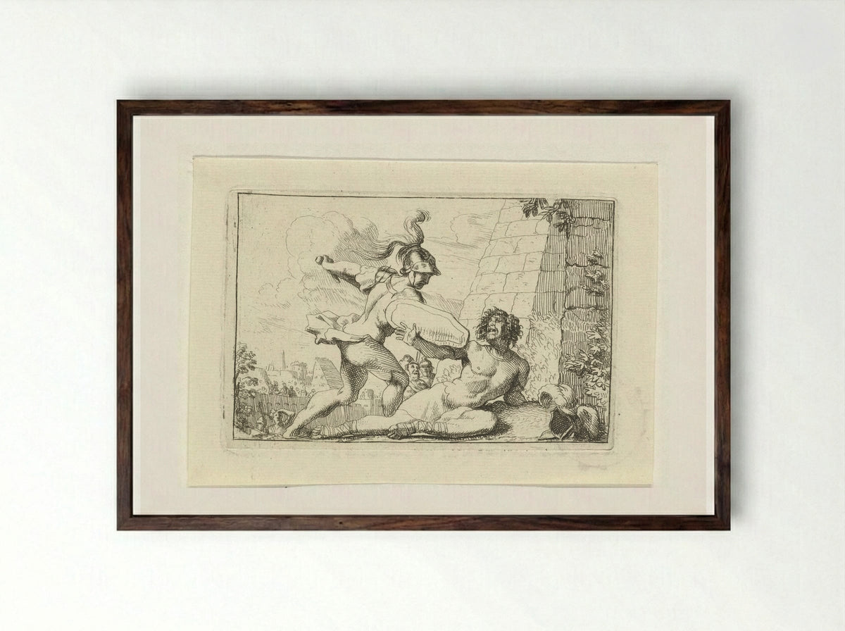 Strijd van Aeneas en Turnus - Gerard de Lairesse - Framed Print Dark Wood