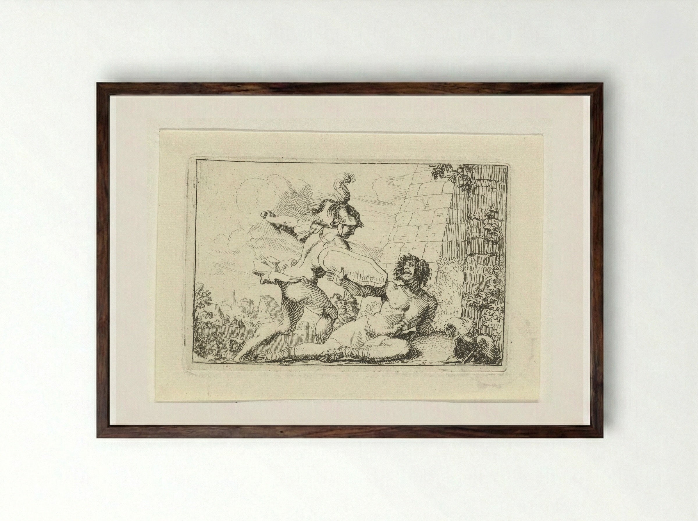 Strijd van Aeneas en Turnus - Gerard de Lairesse - Framed Print Dark Wood