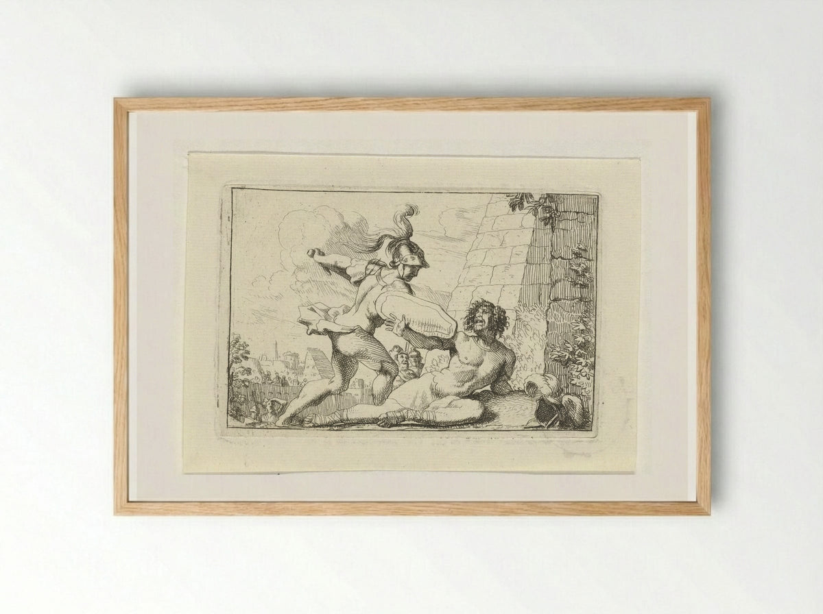 Strijd van Aeneas en Turnus - Gerard de Lairesse - Framed Print Wood