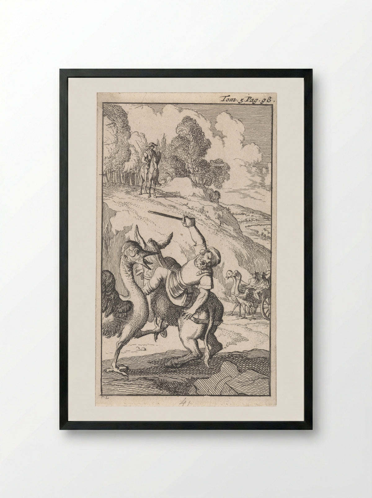 Strijd van Sancho met een struisvogel - Pieter Mortier (I) - Framed Print Black