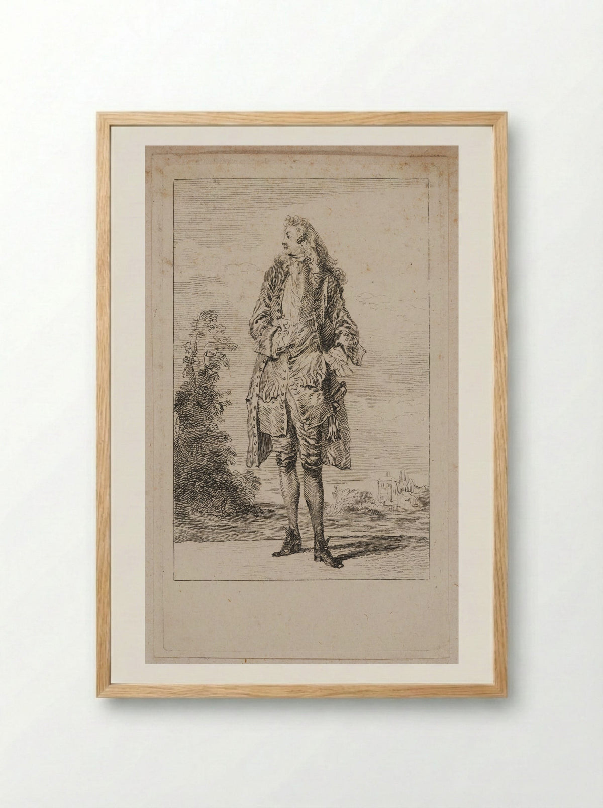 Strolling Man, Seen from the Front - Jean-Antoine Watteau - Framed Print Wood