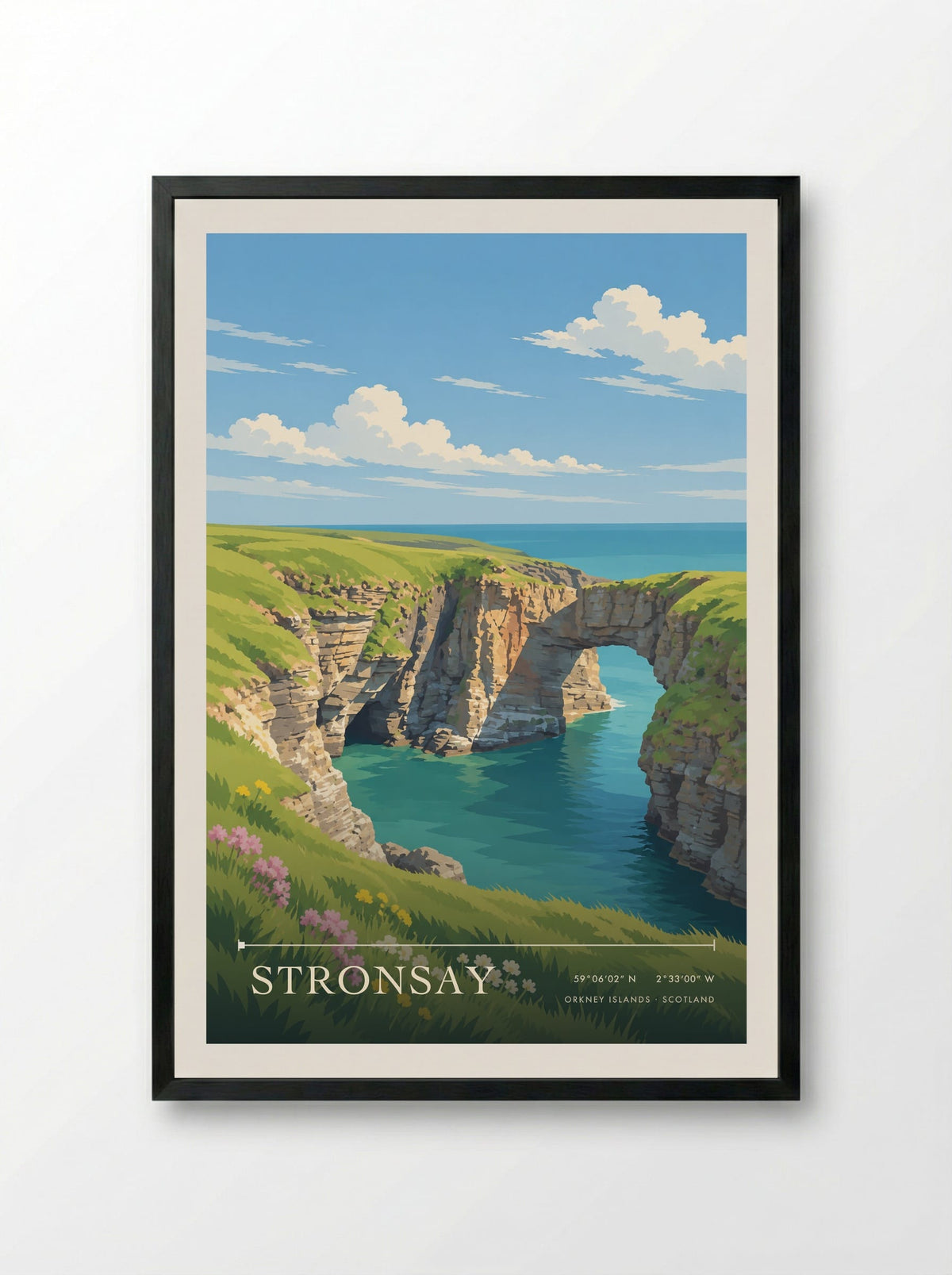Stronsay, Orkney Islands | Travel Poster - Framed Print Black