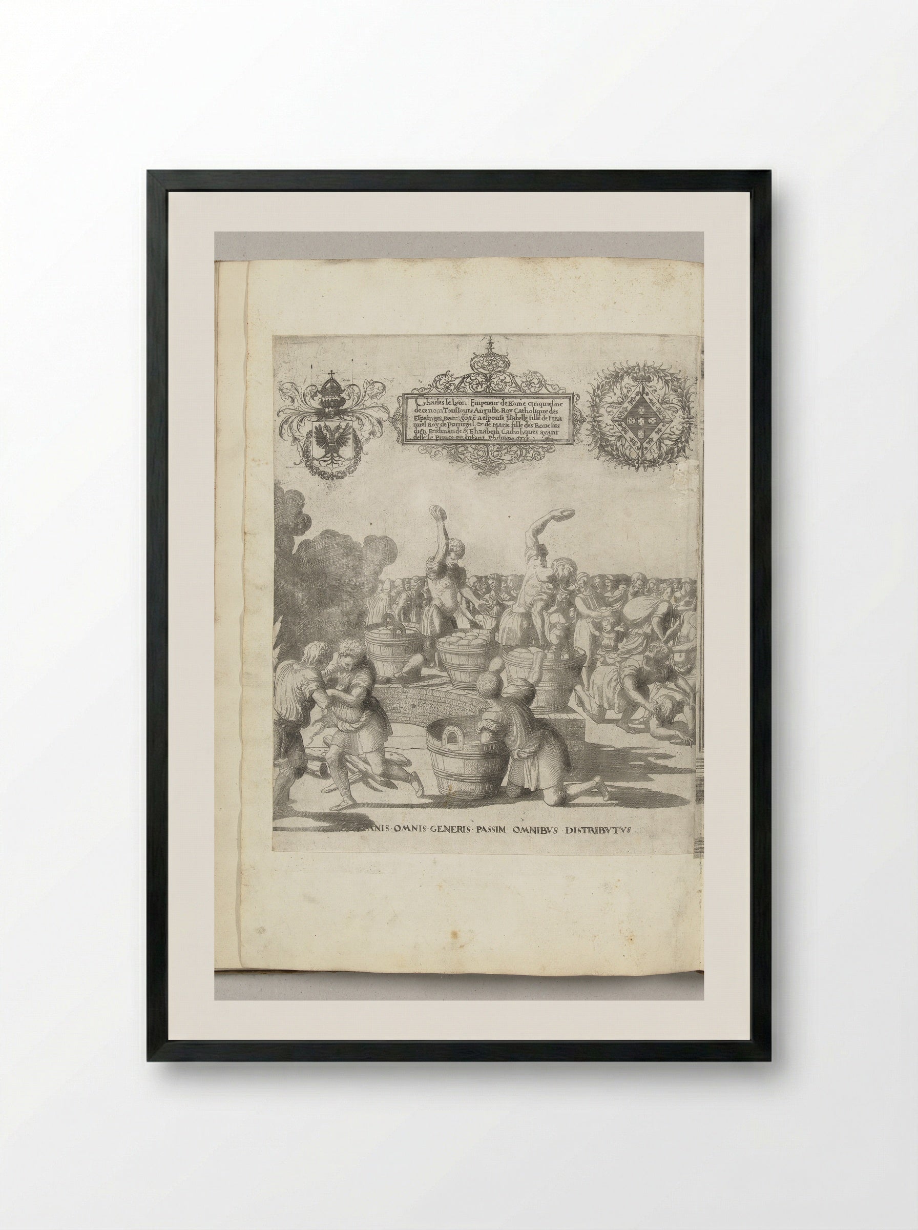 Strooien van broden onder het publiek - Nicolaas Hogenberg - Framed Print Black