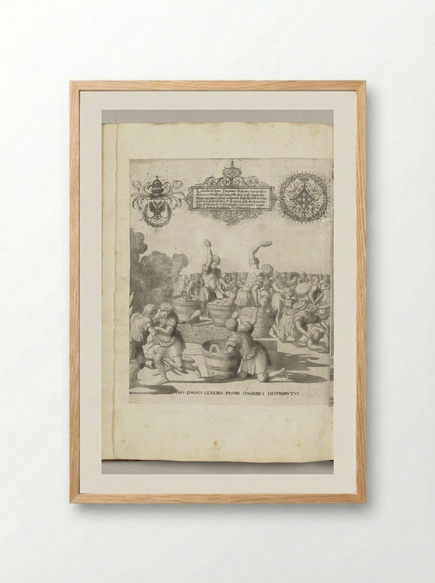 Strooien van broden onder het publiek - Nicolaas Hogenberg - Framed Print Wood