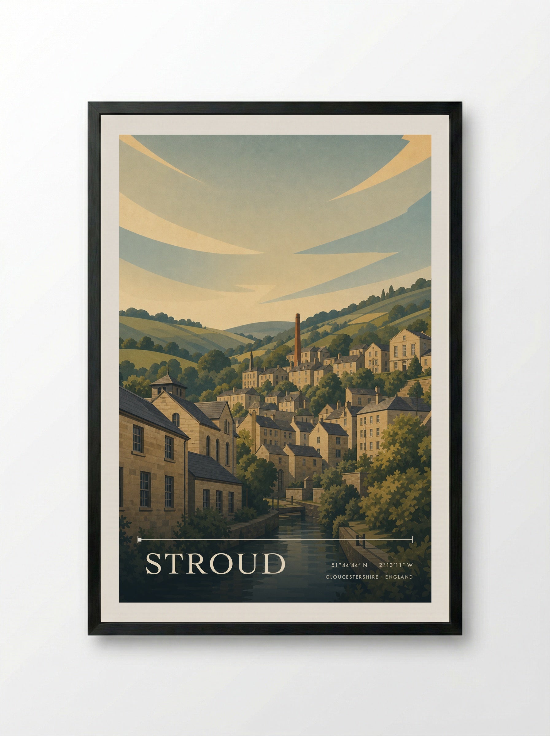 Stroud Gloucestershire England Travel Poster - Framed Print Black