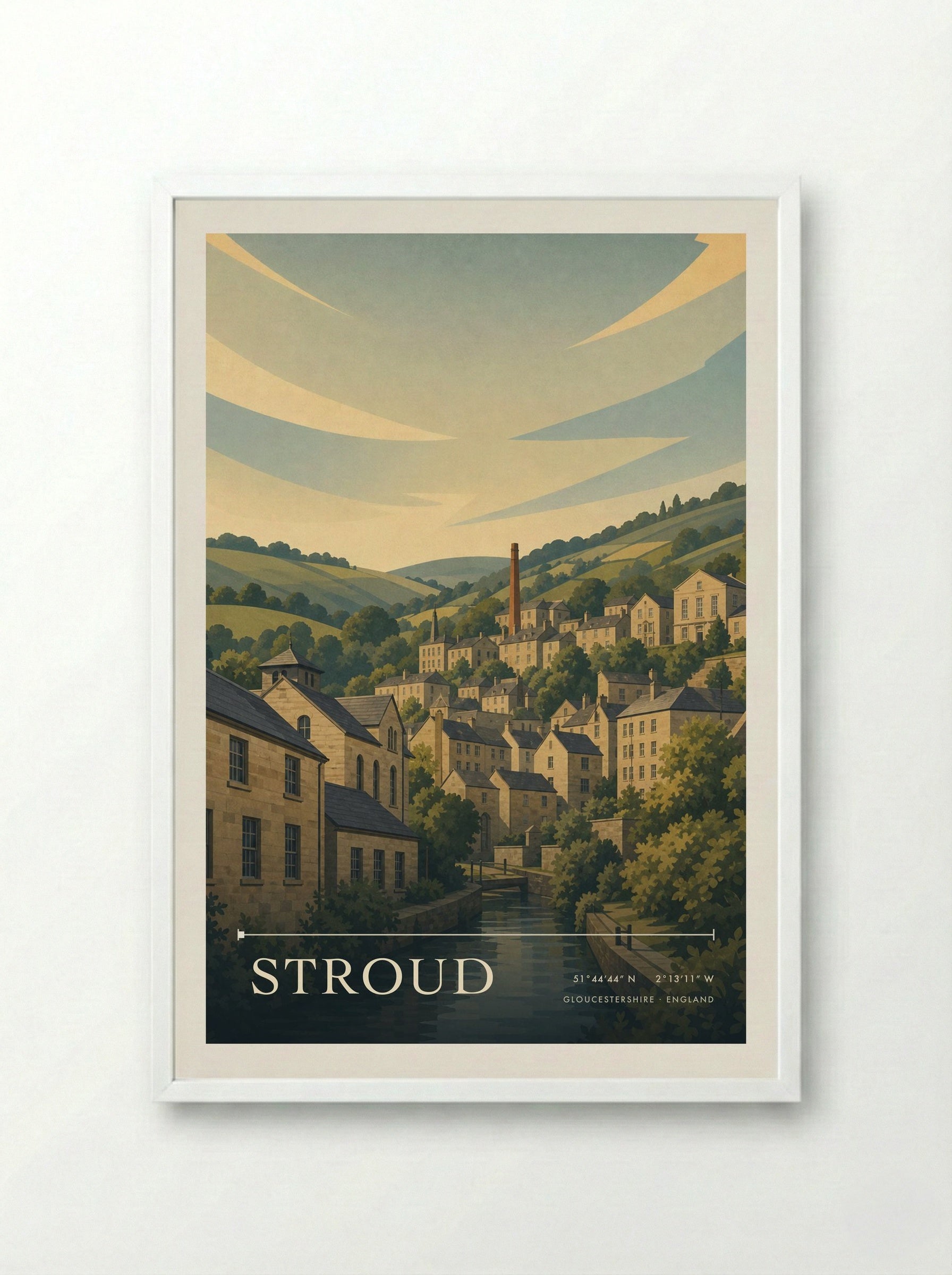 Stroud Gloucestershire England Travel Poster - Framed Print White