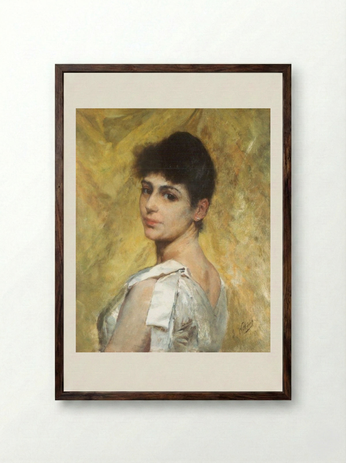 Studie van het hoofd van een jong meisje, en profil - Ernst Witkamp - Framed Print Dark Wood