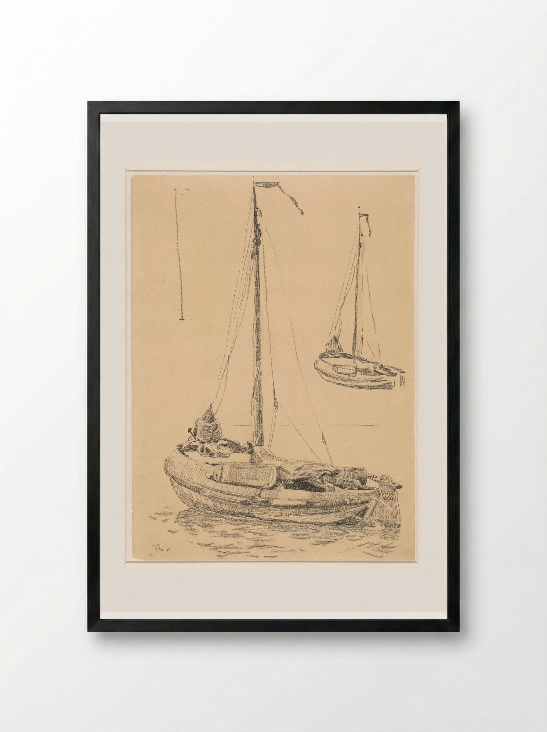 Studieblad met twee boten - Willem Bastiaan Tholen - Framed Print Black