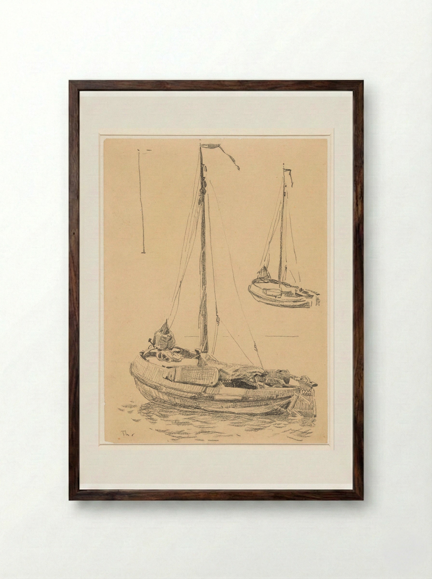 Studieblad met twee boten - Willem Bastiaan Tholen - Framed Print Dark Wood