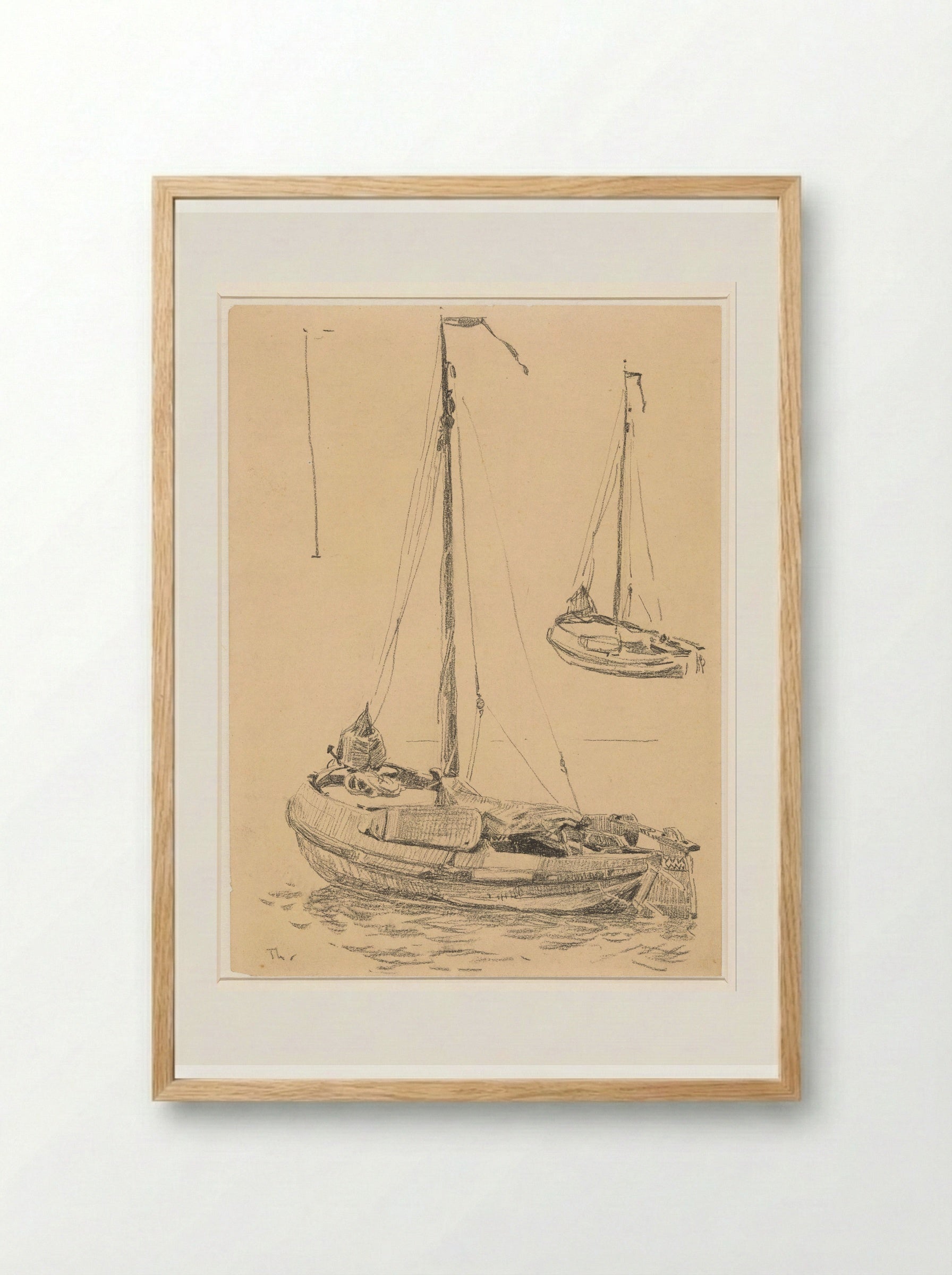 Studieblad met twee boten - Willem Bastiaan Tholen - Framed Print Wood