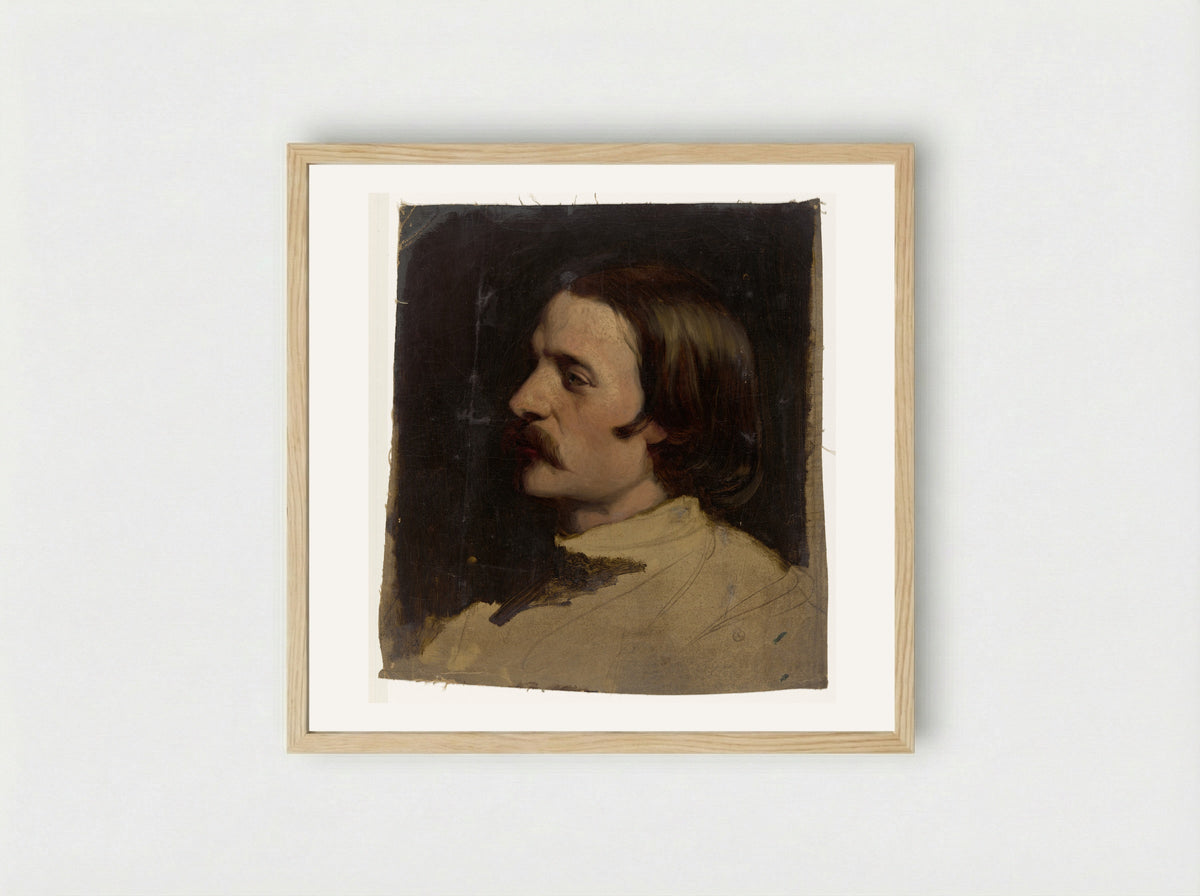 Studiekop naar links - Johann Georg Schwartze - Framed Print Wood