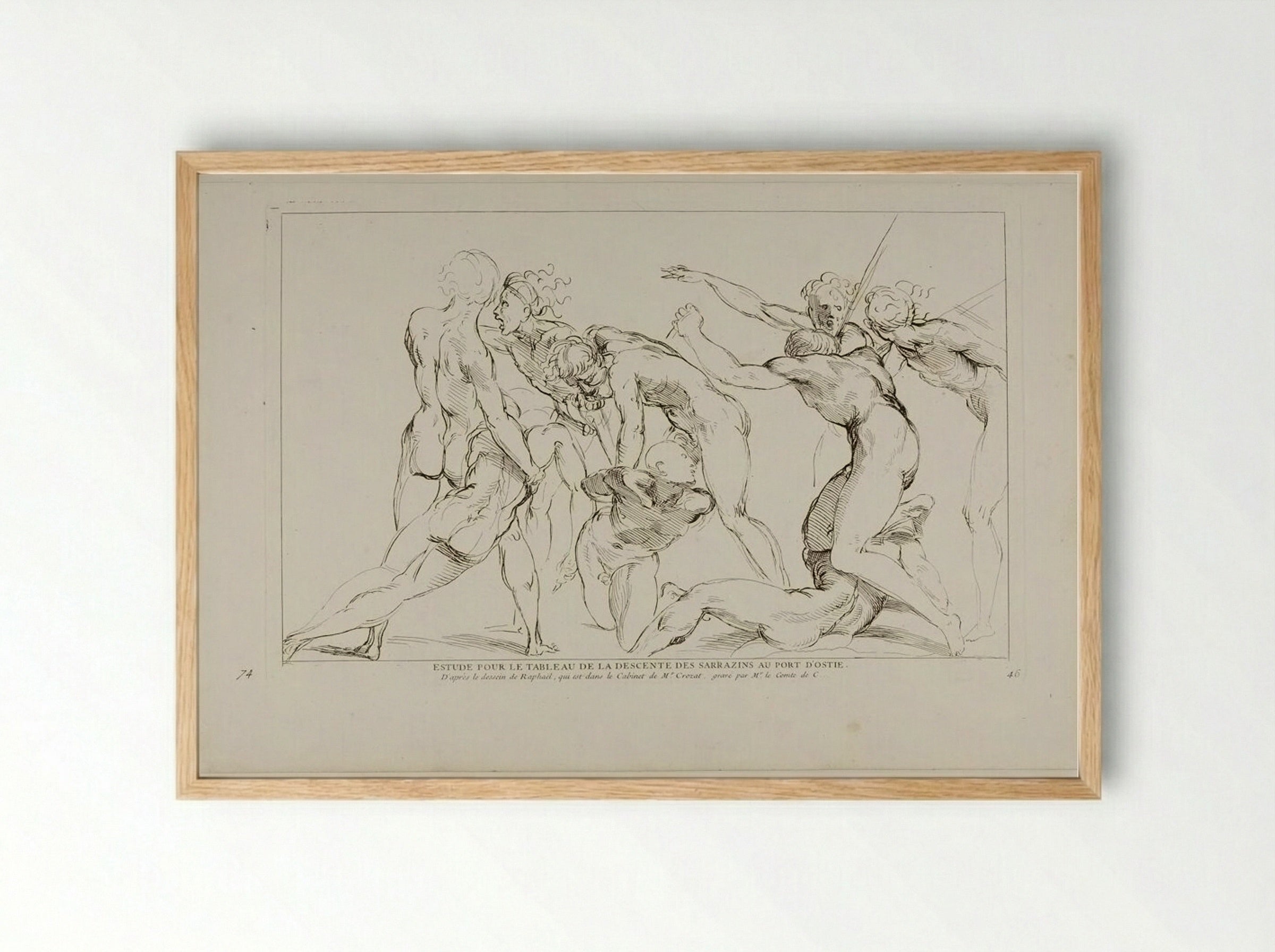Studies for the Painting of The Descent of the Sarrazins at the Port of Ostie - Anne Claude de Thubières, comte de Caylus - Framed Print Wood