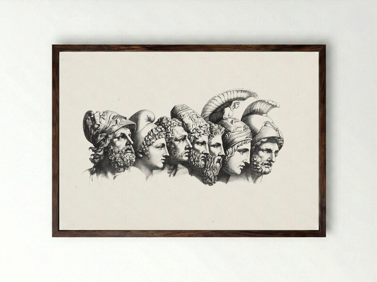 Studies of Antique Helmeted Heads - Johann Heinrich Wilhelm Tischbein - Framed Print Dark Wood