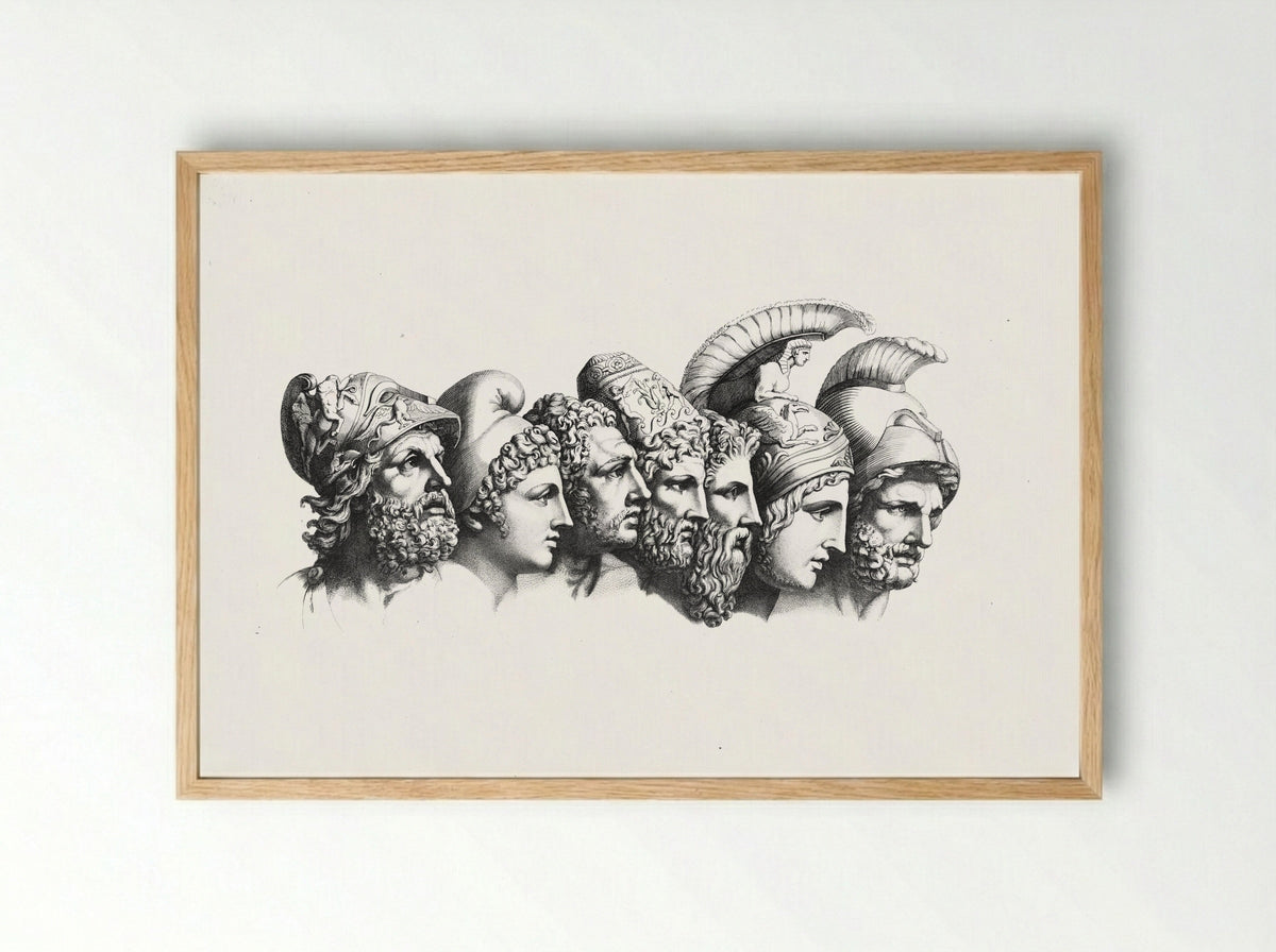 Studies of Antique Helmeted Heads - Johann Heinrich Wilhelm Tischbein - Framed Print Wood