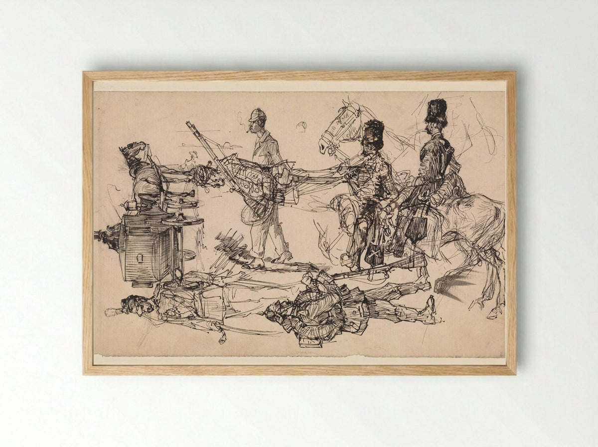 Studies of Hussars and a Carriage - Edzard Koning - Framed Print Wood