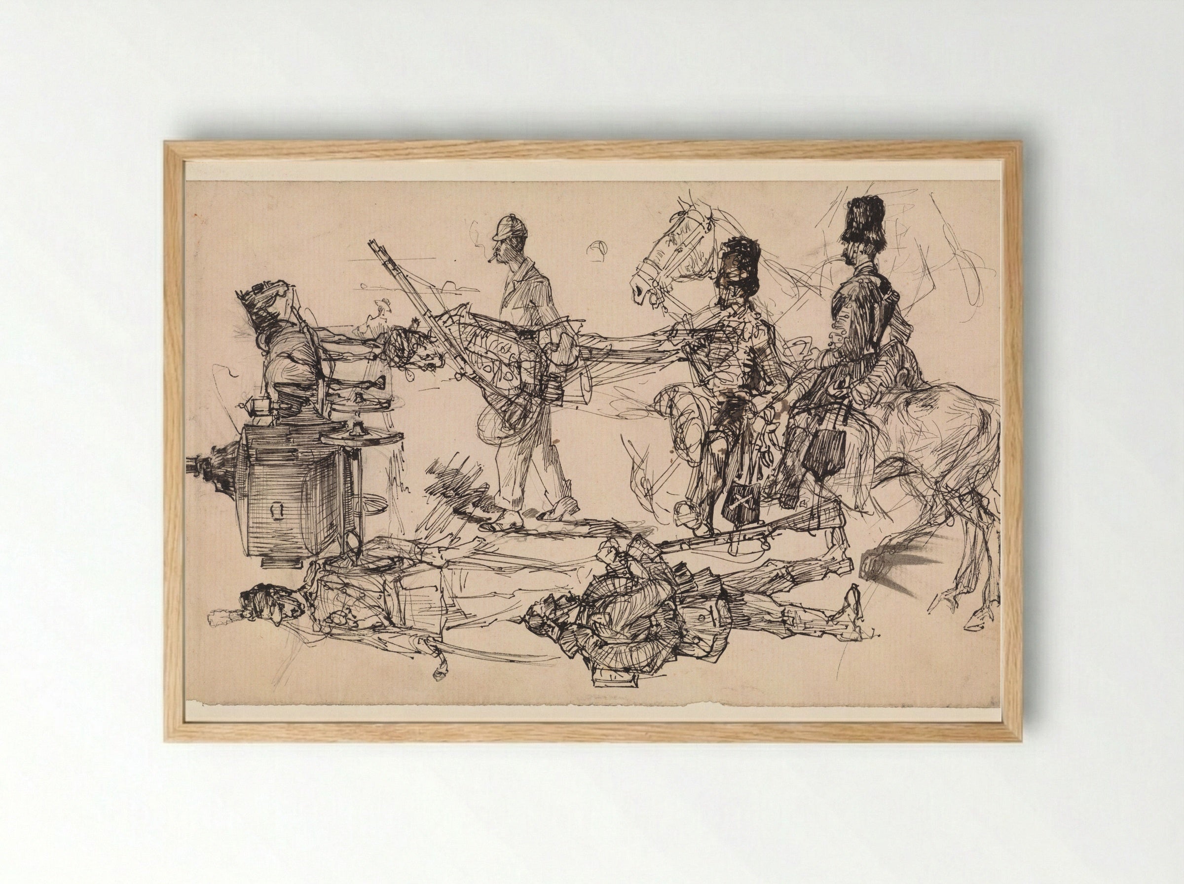 Studies of Hussars and a Carriage - Edzard Koning - Framed Print Wood