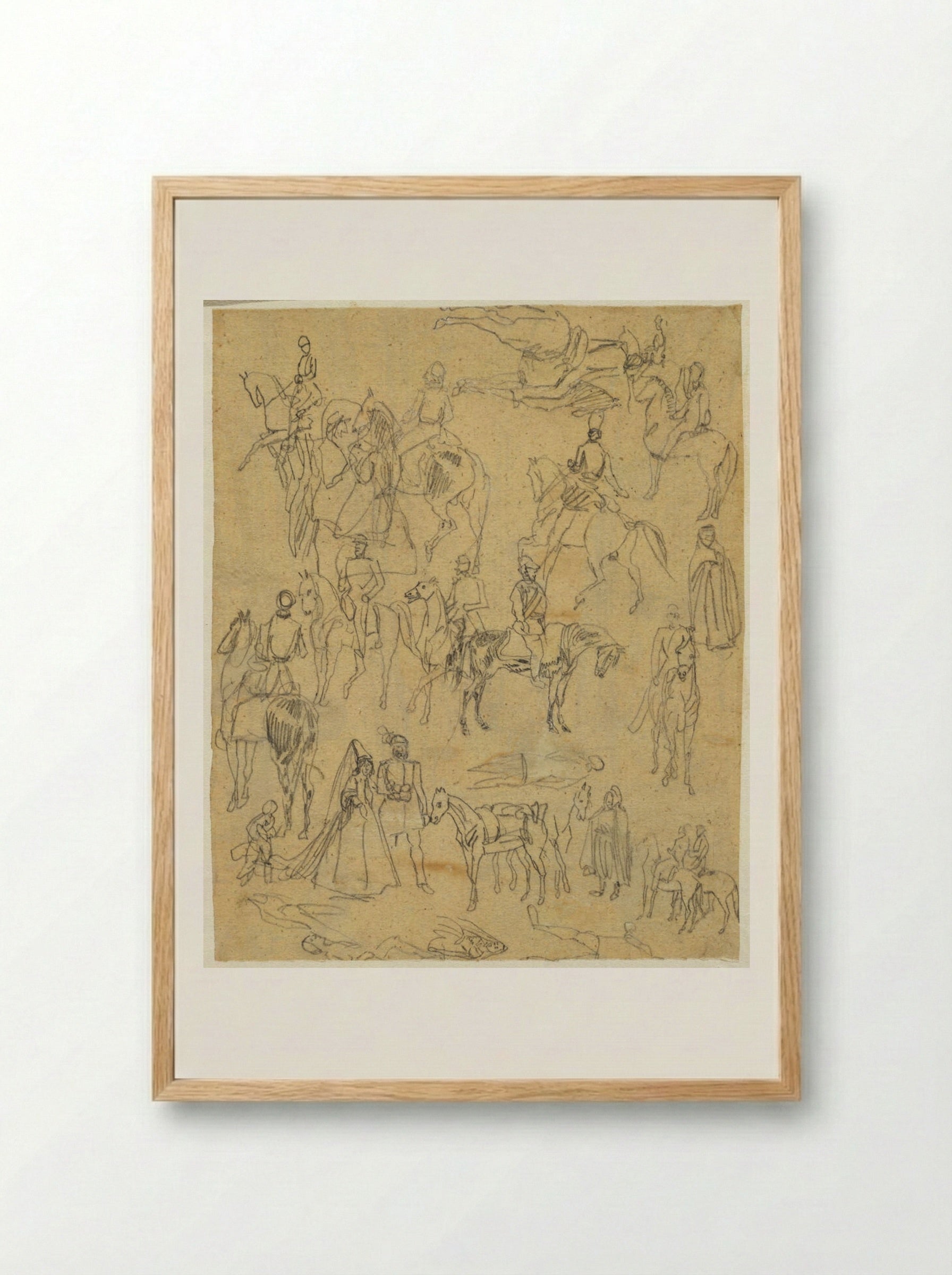 Studies of Soldiers, Couple Walking - Rodolphe Bresdin - Framed Print Wood