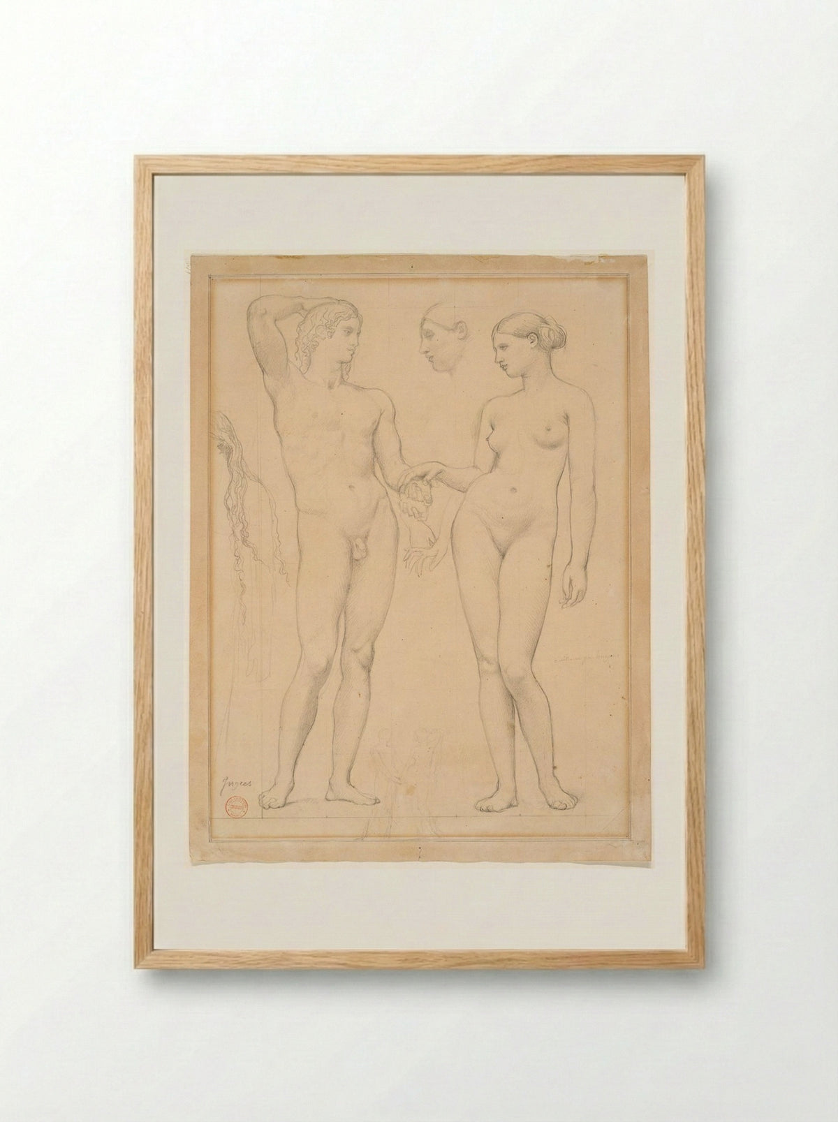 Studies of a Man and a Woman for The Golden Age - Jean-Auguste-Dominique Ingres - Framed Print Wood