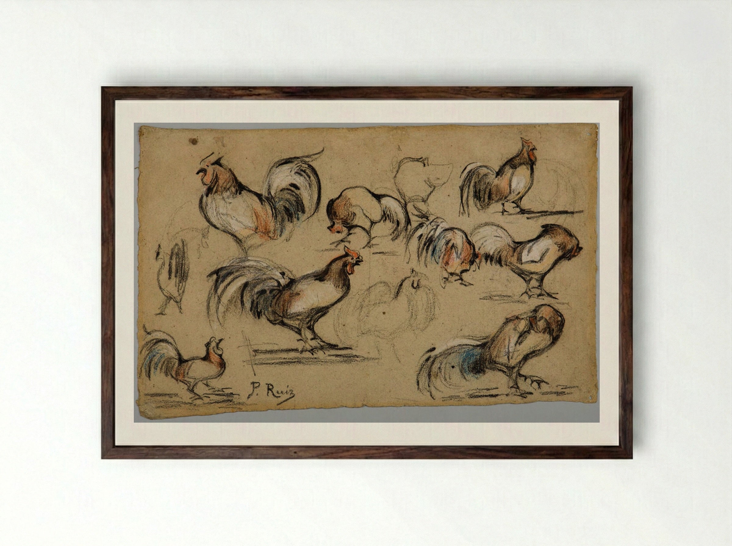 Studies of a Rooster - Pablo Picasso - Framed Print Dark Wood