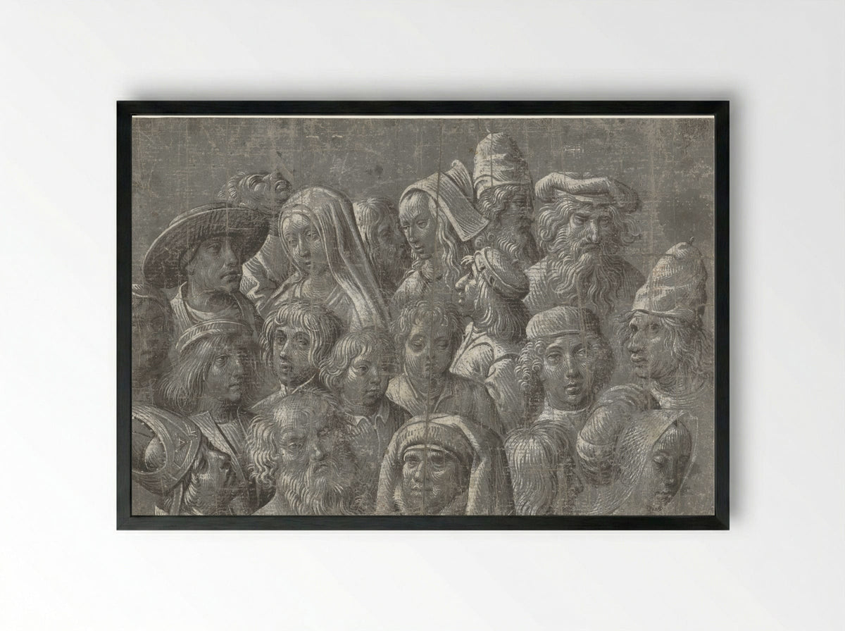 Studies van hoofden van mannen, vrouwen en kinderen - Meester van de Dood van Absalom - Framed Print Black