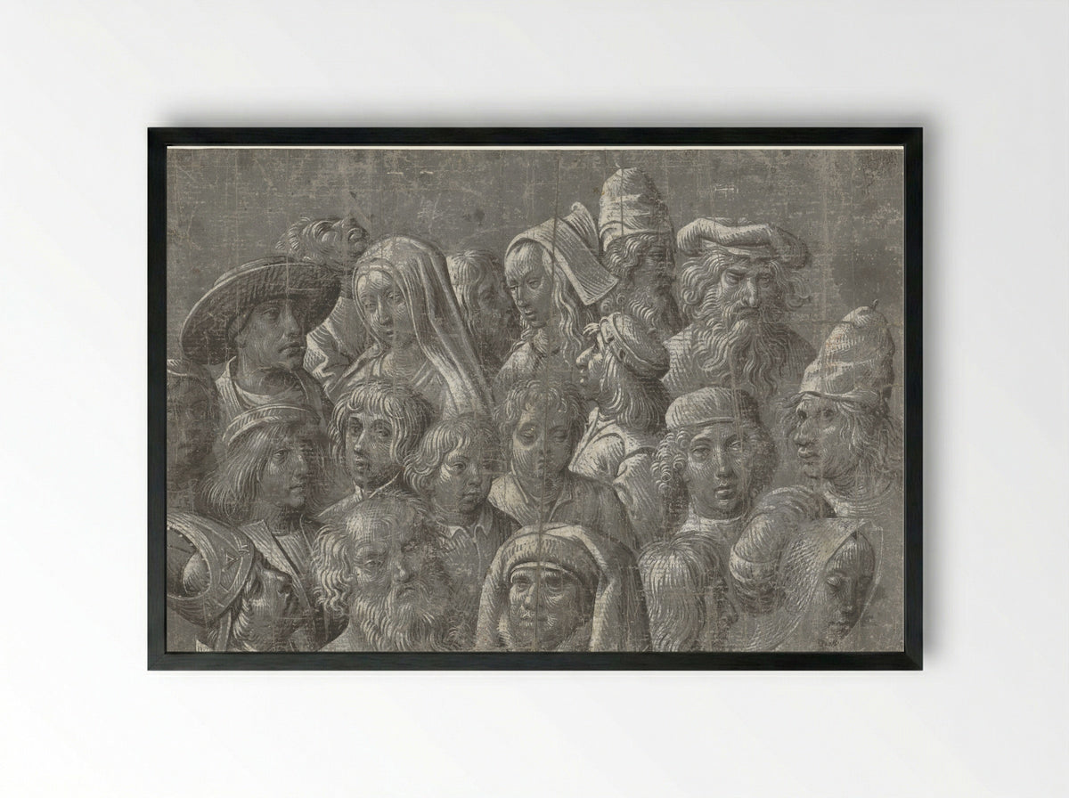 Studies van hoofden van mannen, vrouwen en kinderen - Meester van de Dood van Absalom - Framed Print Black