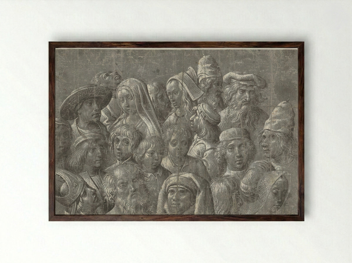 Studies van hoofden van mannen, vrouwen en kinderen - Meester van de Dood van Absalom - Framed Print Dark Wood
