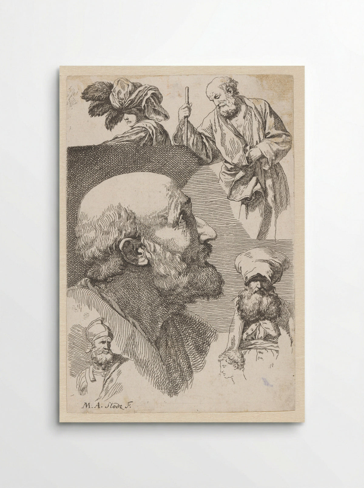 Studies van verschillende figuren en hoofden - René Michel Slodtz - Poster
