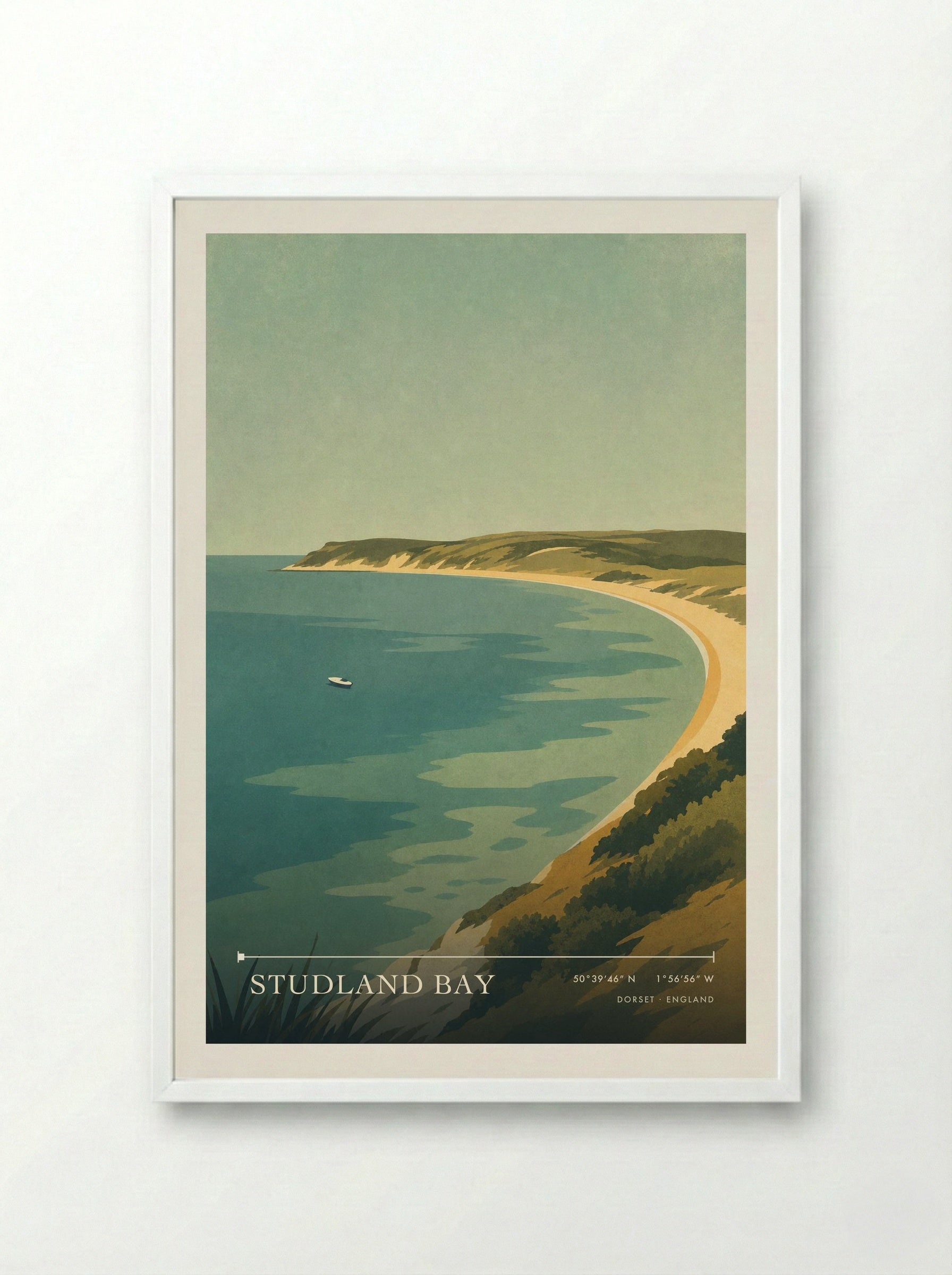 Studland Bay Dorset England Travel Poster - Framed Print White