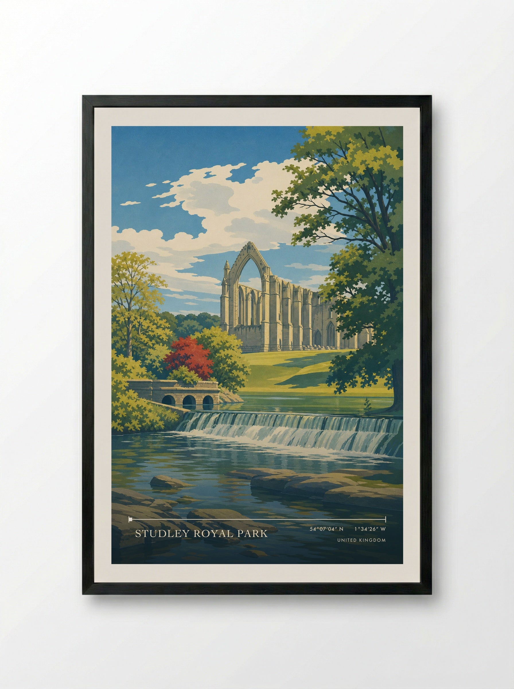 Studley Royal Park United Kingdom Travel Poster - Framed Print Black