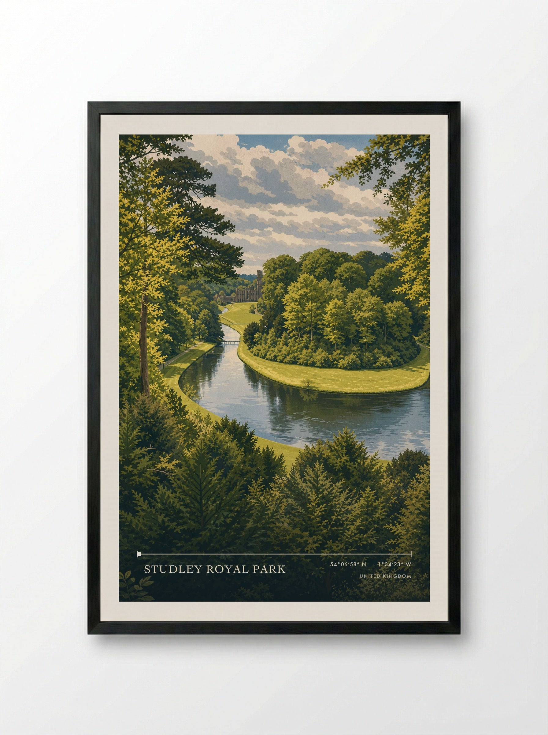 Studley Royal Park United Kingdom Travel Poster - Framed Print Black