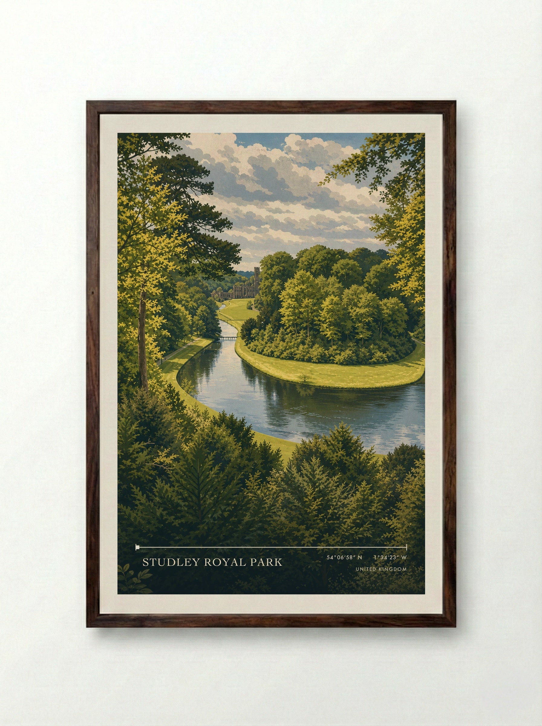 Studley Royal Park United Kingdom Travel Poster - Framed Print Dark Wood