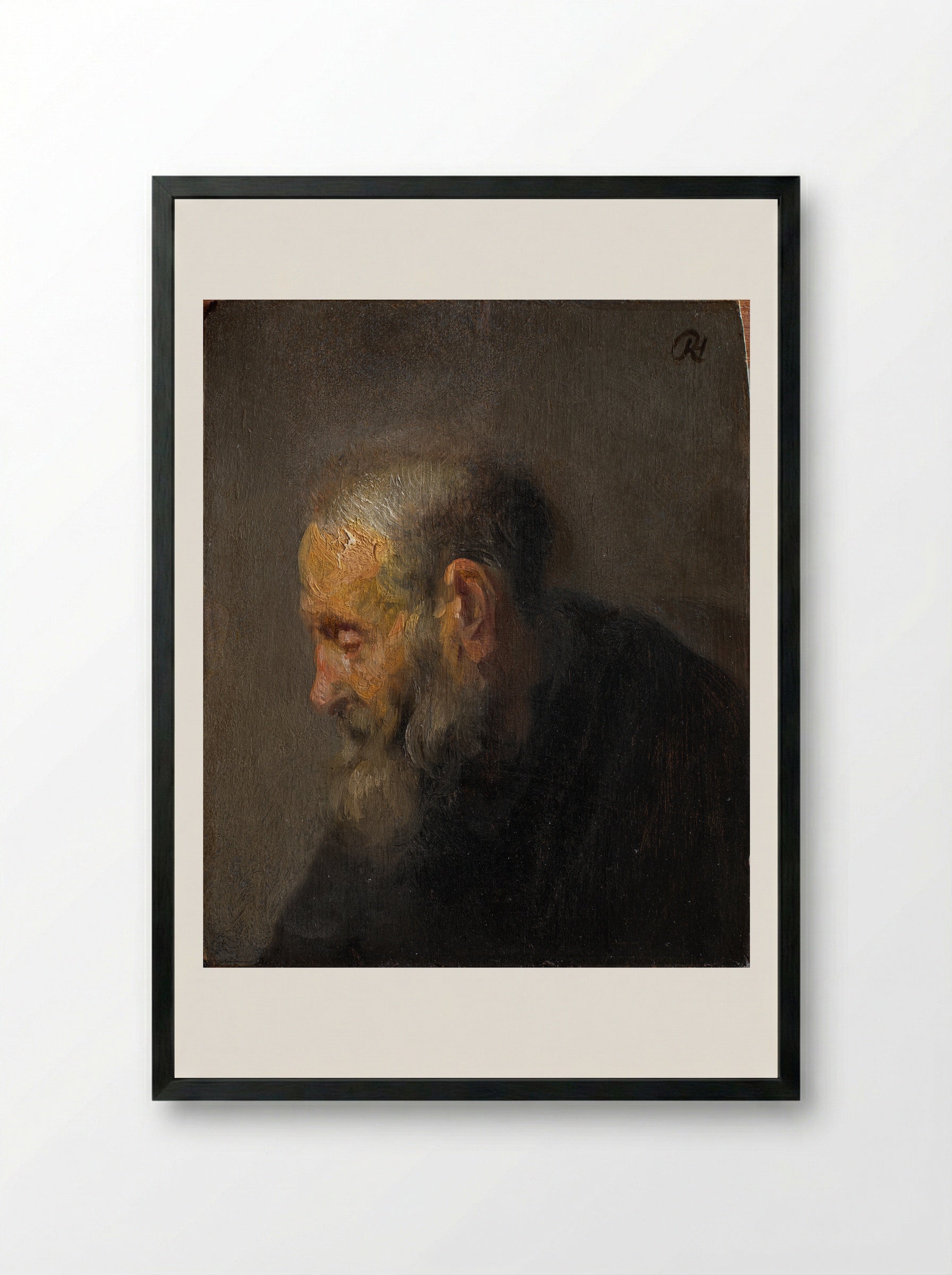 Study Head of an Old Man - Rembrandt van Rijn - Framed Print Black