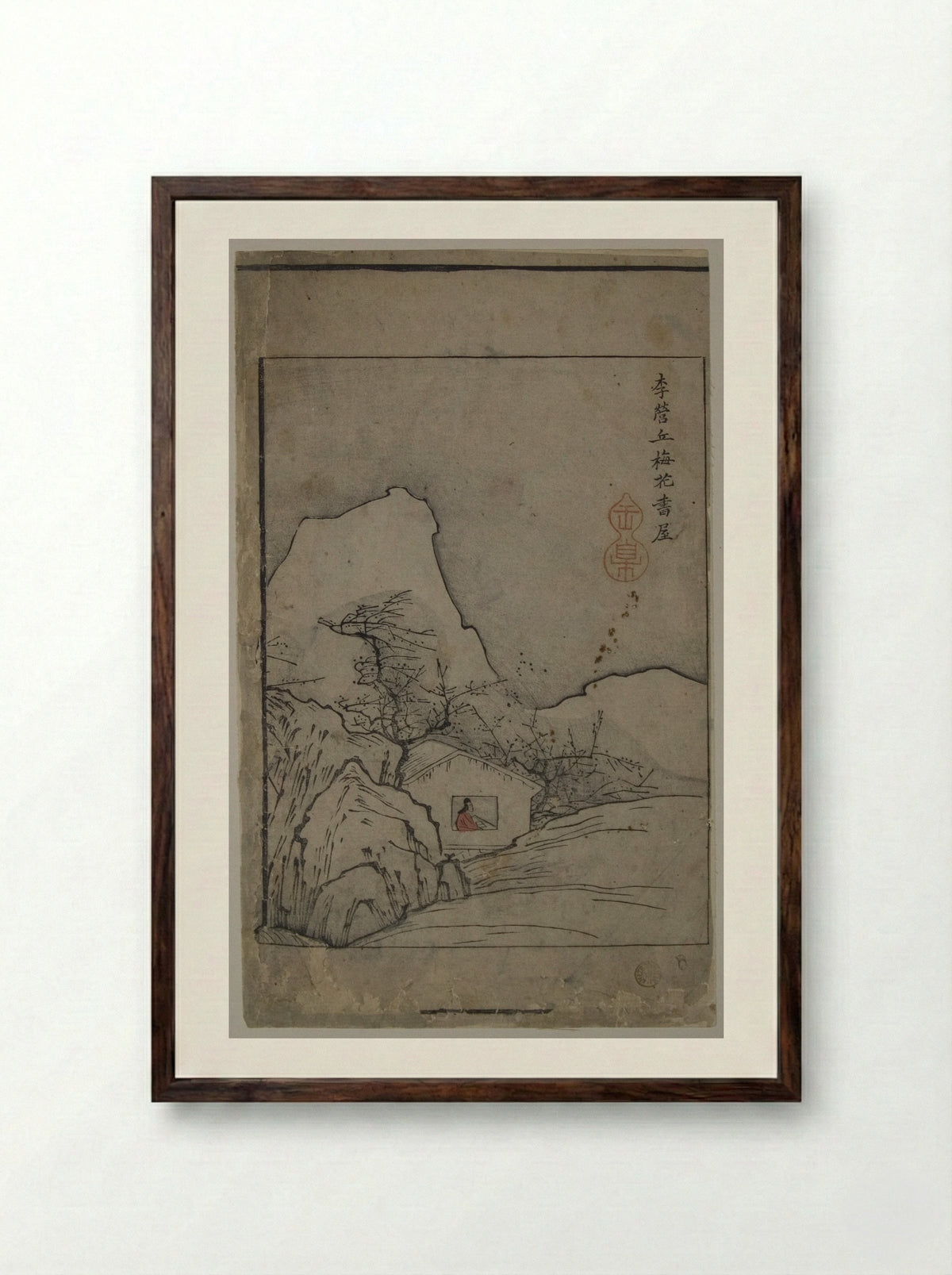 Study Pavilion and Plum Trees - Li Cheng - Framed Print Dark Wood