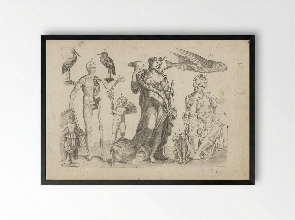 Study Sheet with Drawing Examples - Michael Snijders - Framed Print Black