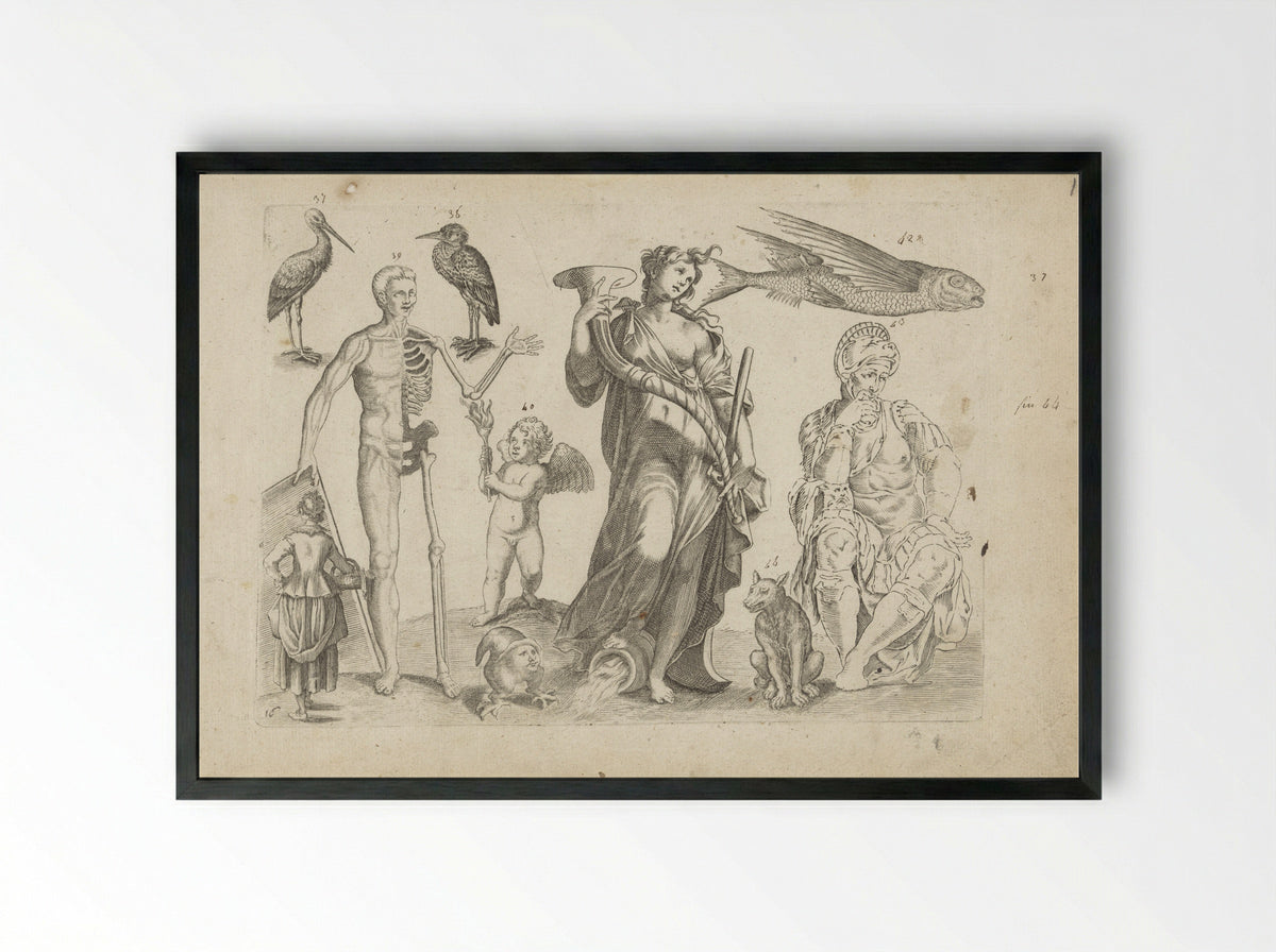 Study Sheet with Drawing Examples - Michael Snijders - Framed Print Black