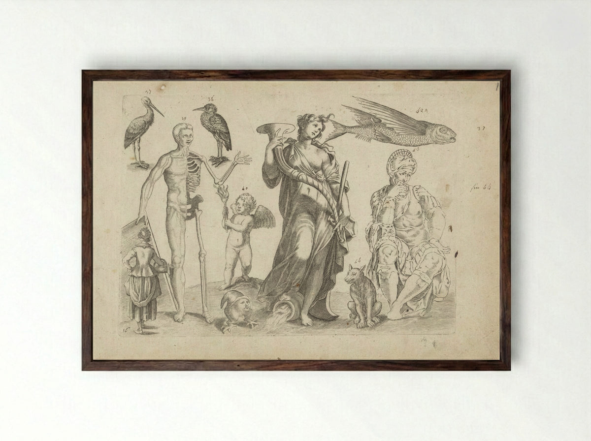 Study Sheet with Drawing Examples - Michael Snijders - Framed Print Dark Wood
