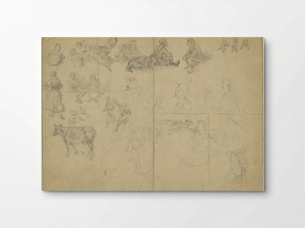 Study Sheet with Figures, Animals, and Fantasy Characters - Ludwig Munthe - Poster