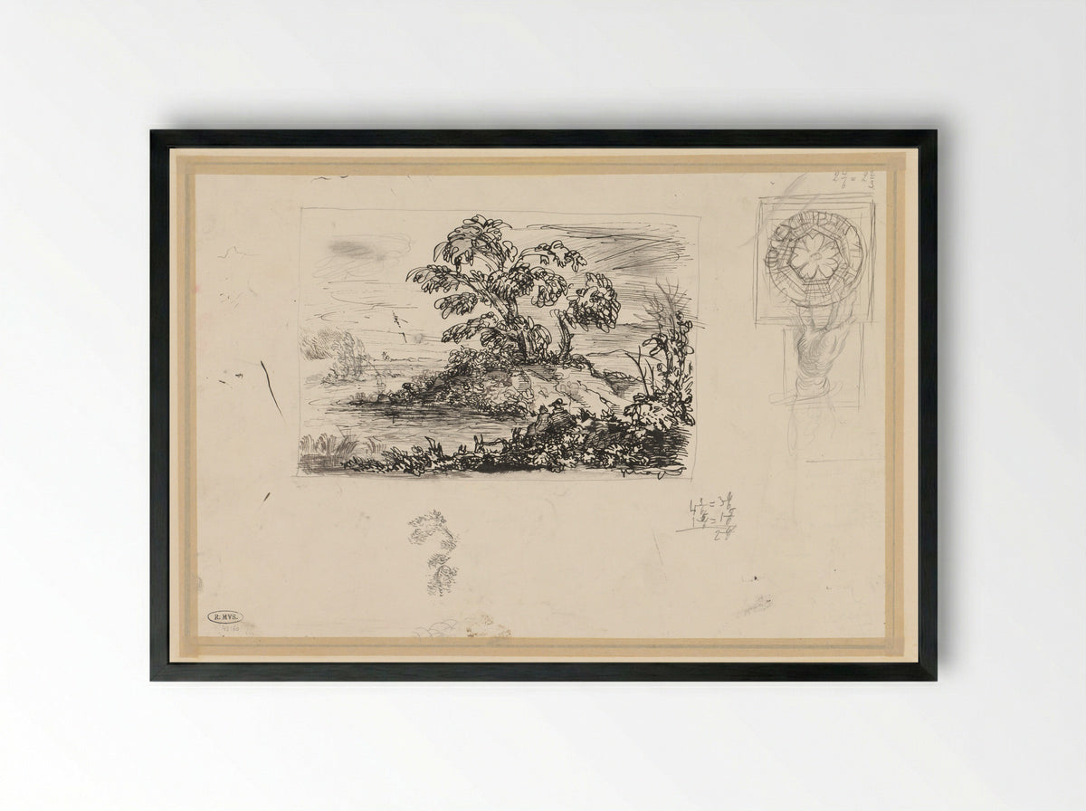 Study Sheet with View and Decorative Motif - Ko Prange - Framed Print Black
