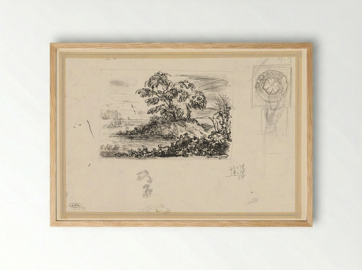 Study Sheet with View and Decorative Motif - Ko Prange - Framed Print Wood