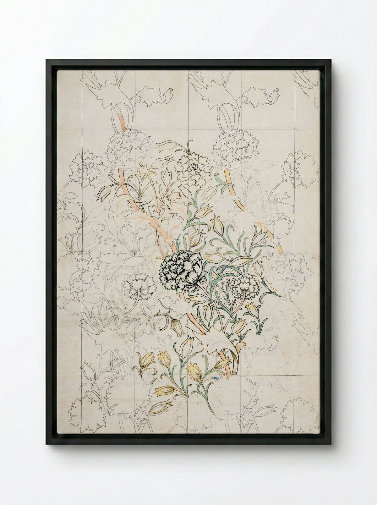 Study for 'Wild Tulip' Wallpaper - William Morris - Framed Canvas Black