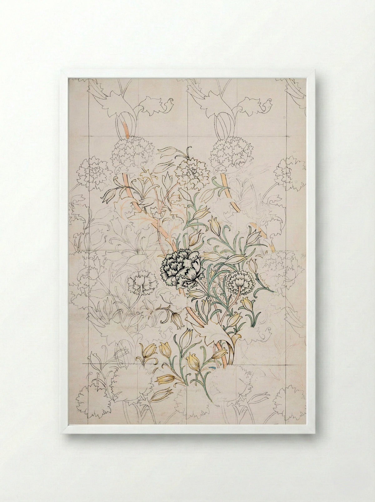 Study for 'Wild Tulip' Wallpaper - William Morris - Framed Print White